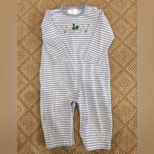 Little English Blue and White Striped Mallard Romper